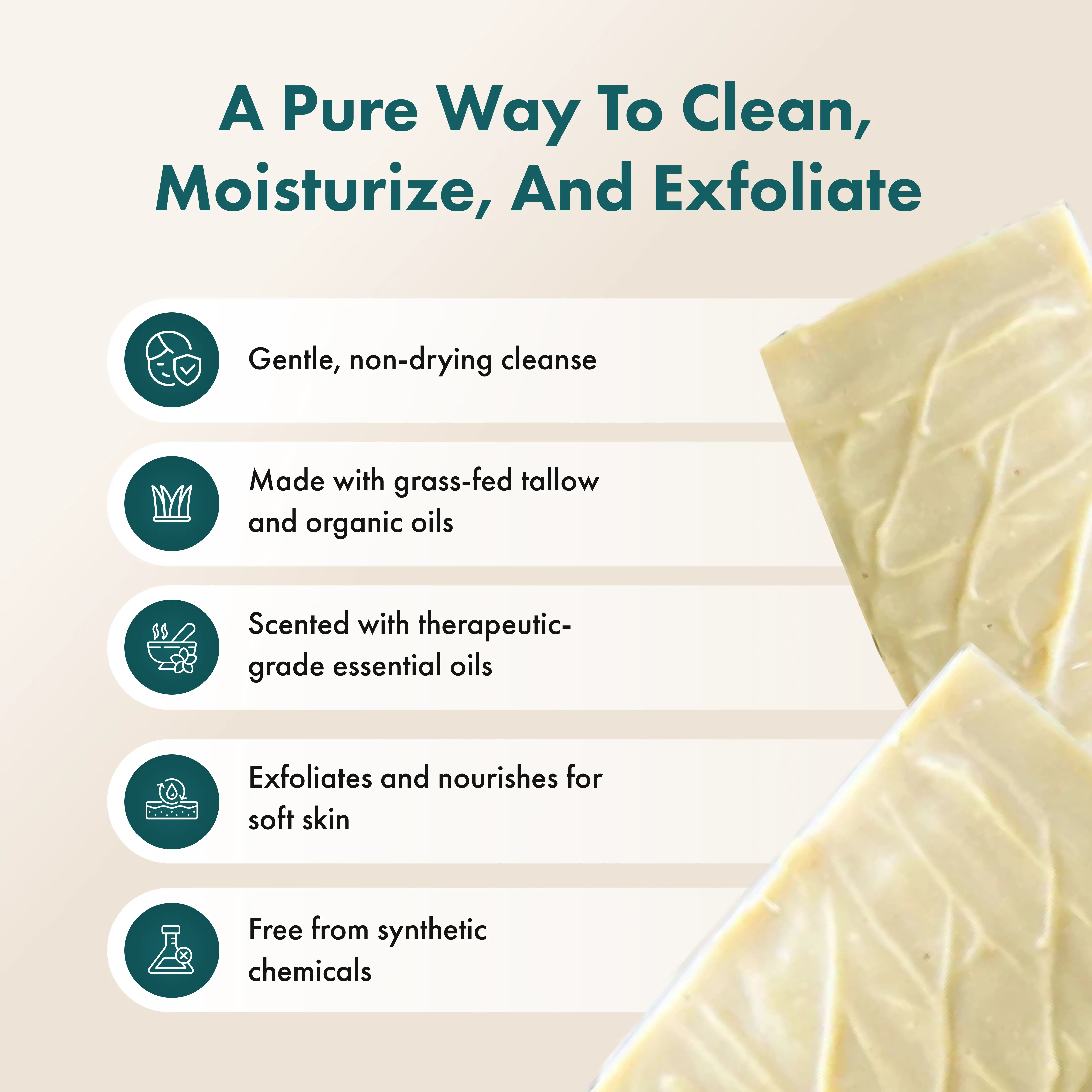 Three handcrafted soap bars stacked with a textured creamy surface.