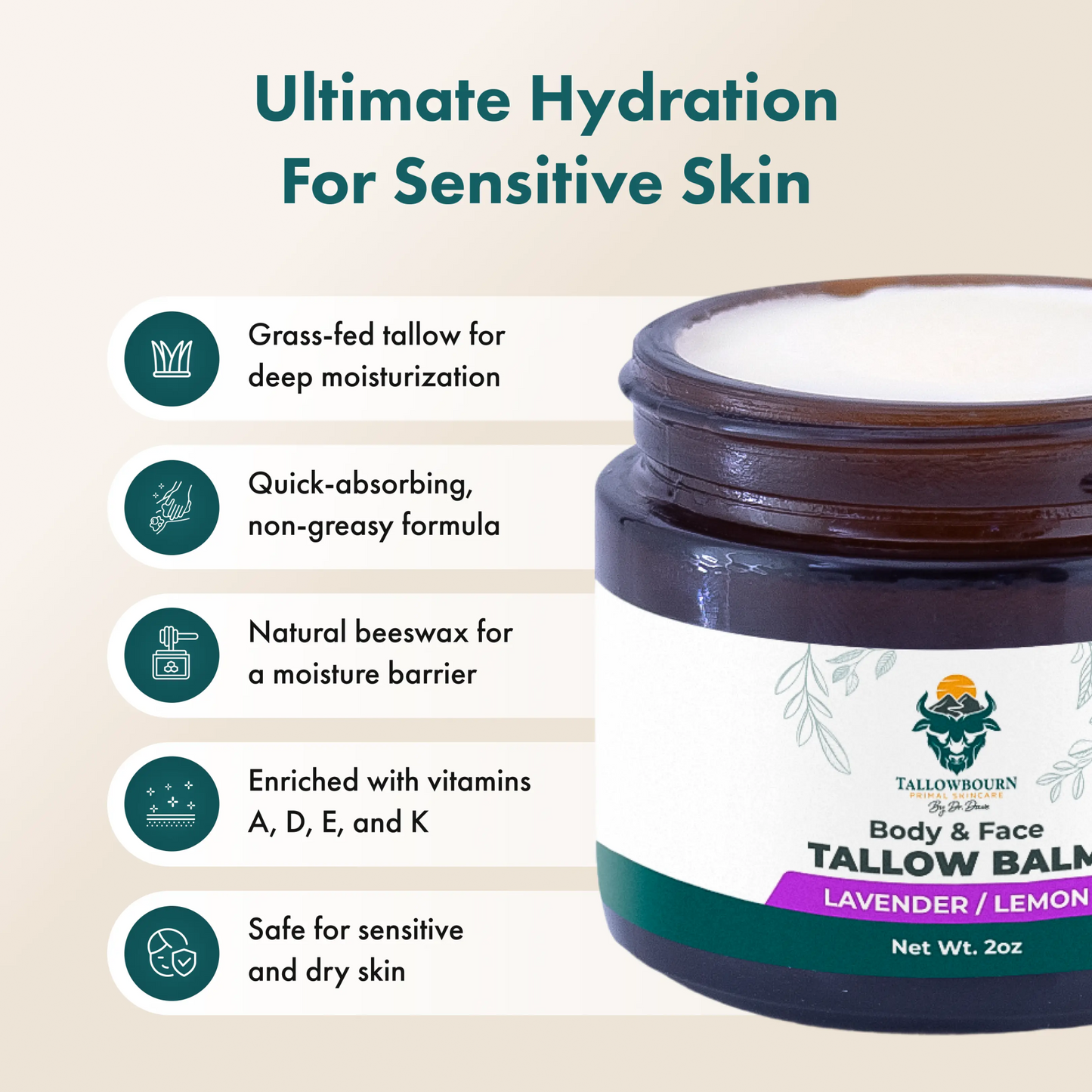 Grass - Fed Tallow Balm for Face & Body – Deep Moisture & Repair - Tallowbourn