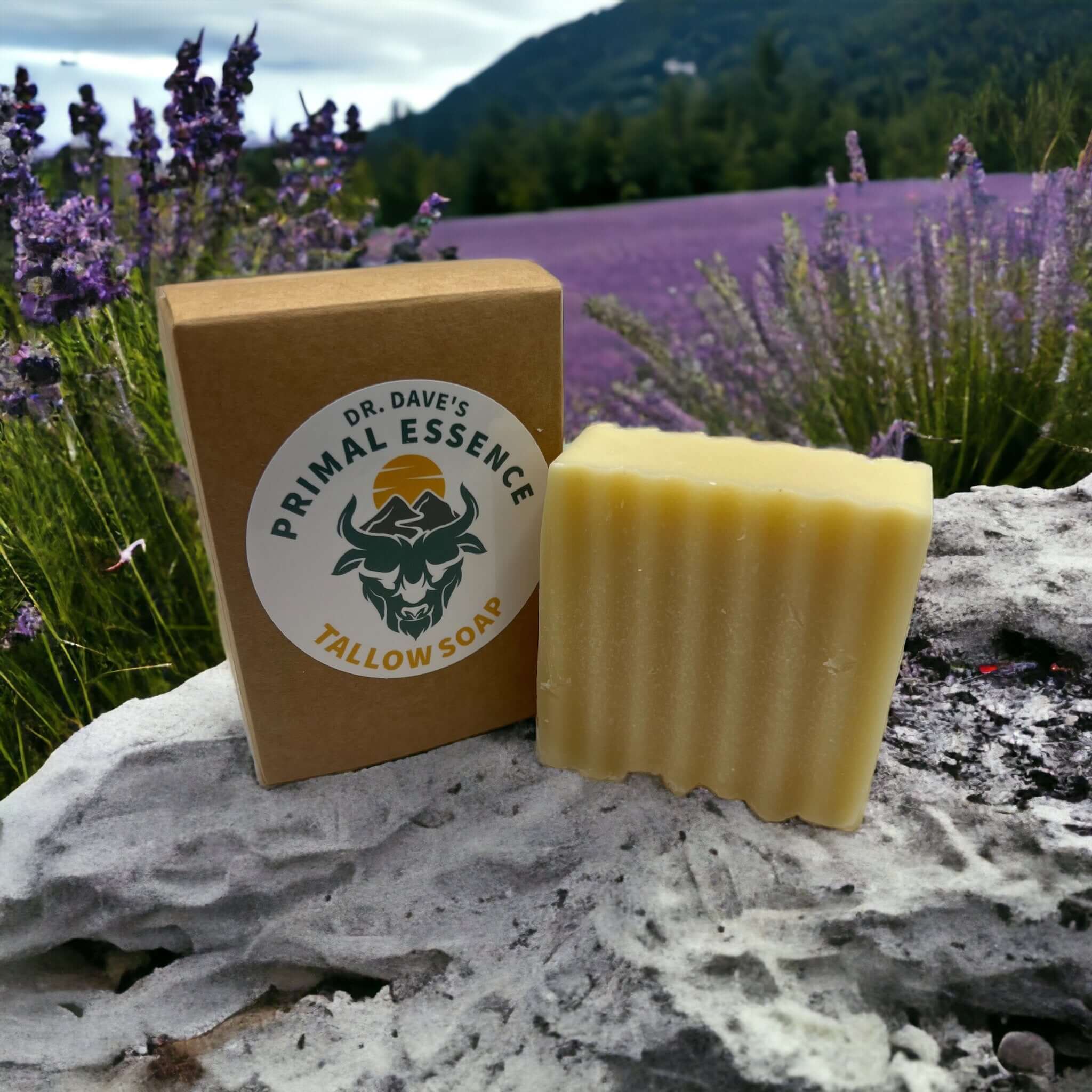 Three handcrafted soap bars stacked with a textured creamy surface.