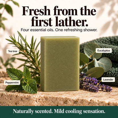 Athlete's Shield soap bar with peppermint, tea tree, eucalyptus, and lavender