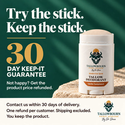 Sensitive Skin Vanilla/Sandalwood deodorant stick with 30-day Keep-It Guarantee text