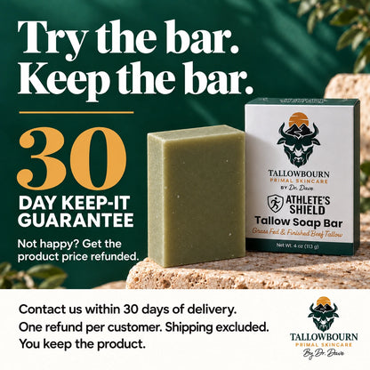 Athlete's Shield soap bar and box with 30-day Keep-It Guarantee text