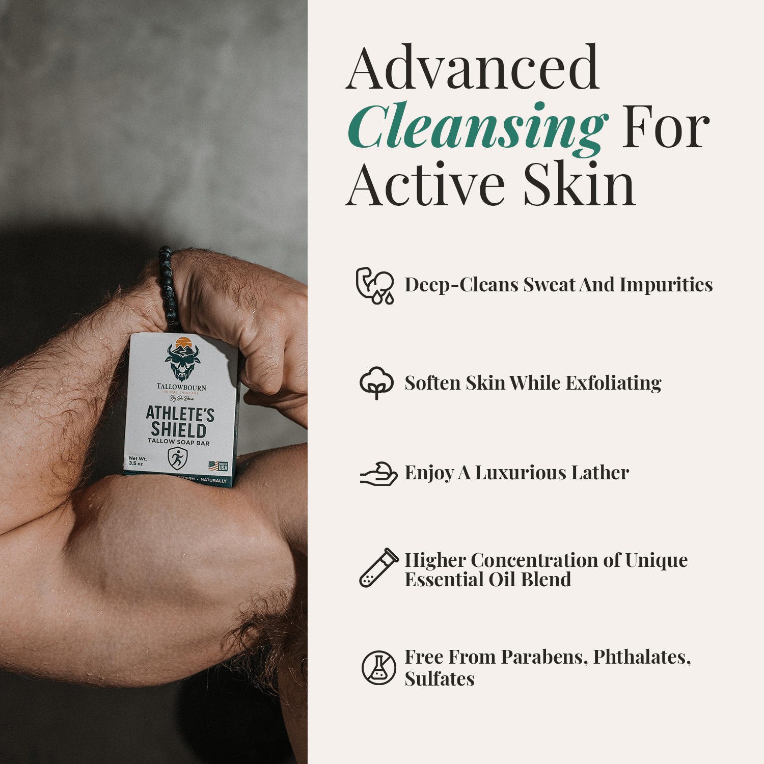 Athlete's Shield Soap – Tallow Bar Built for Active Skin - Tallowbourn