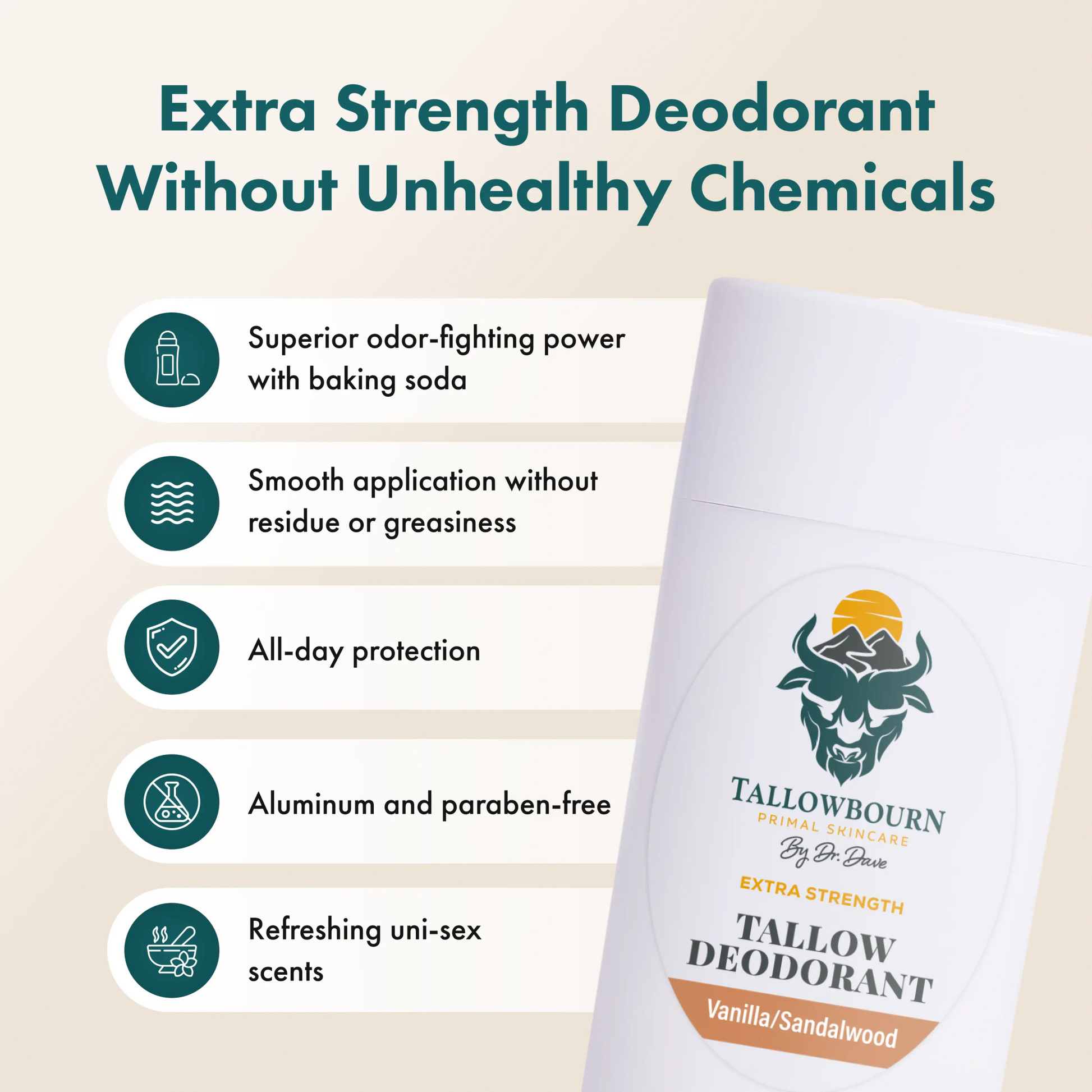 Extra Strength Natural Deodorant – Aluminum Free, Long - Lasting - Tallowbourn