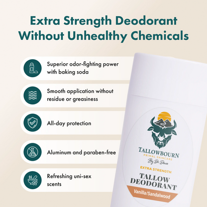 Extra Strength Natural Deodorant – Aluminum Free, Long - Lasting - Tallowbourn