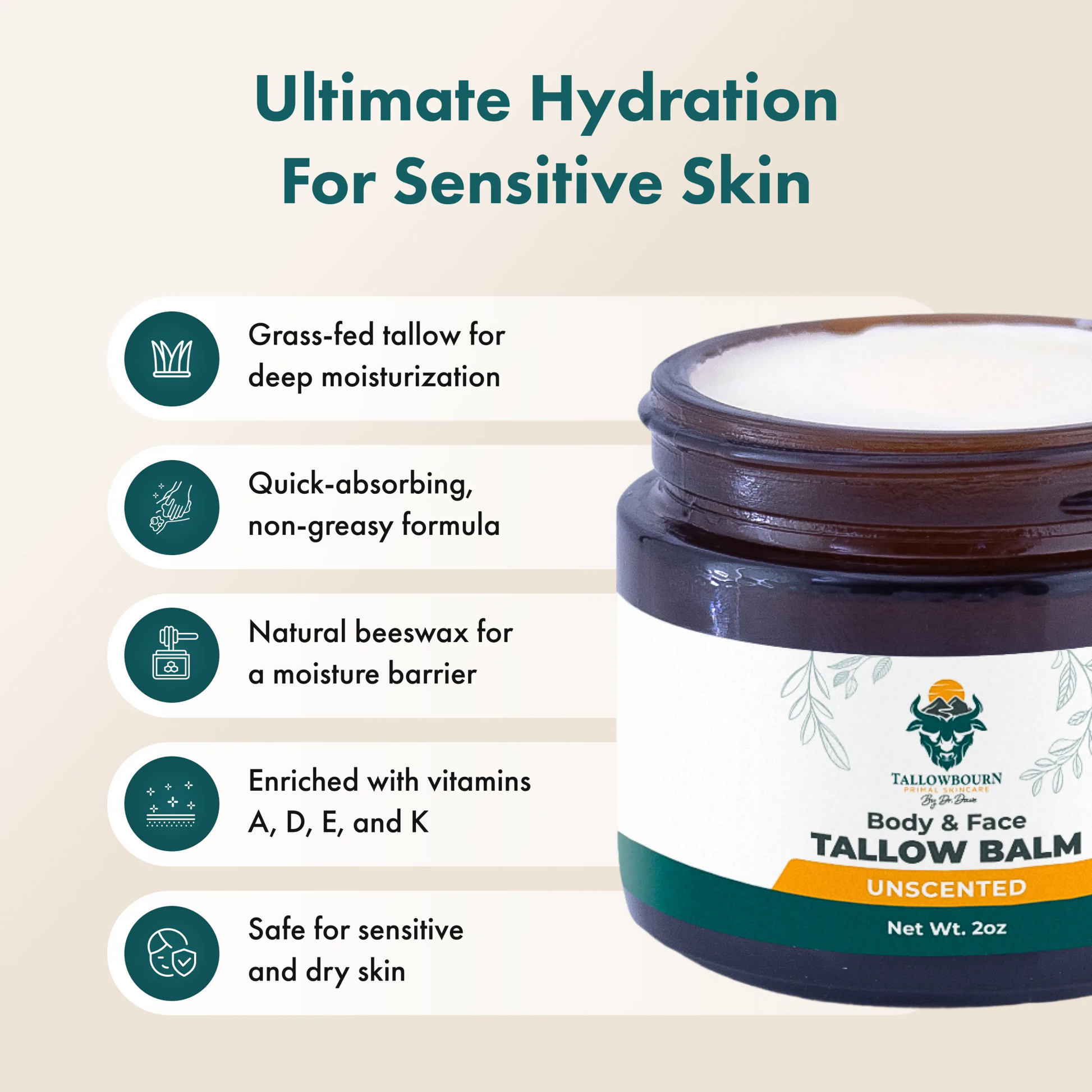 Grass - Fed Tallow Balm for Face & Body – Deep Moisture & Repair - Tallowbourn