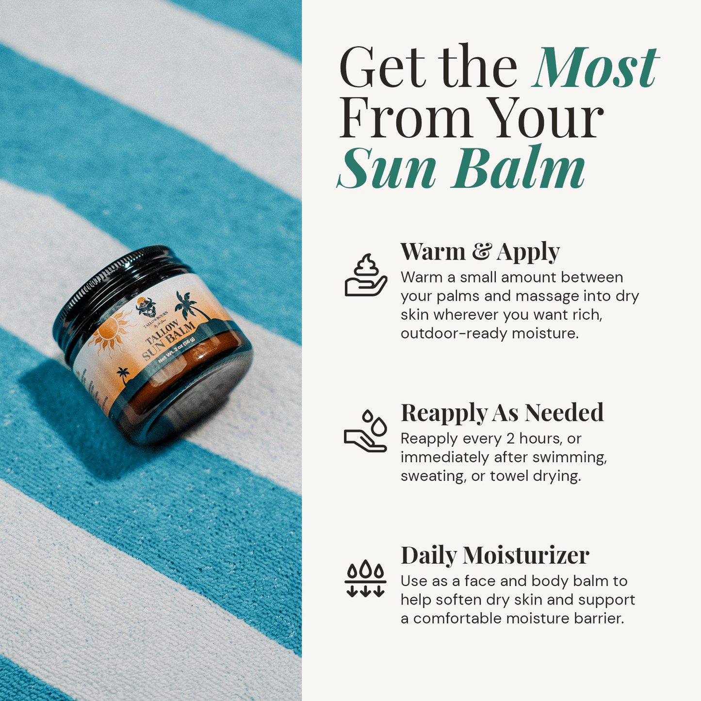 Tallow Sun Balm – Grass-Fed Mineral Zinc Moisturizer - Tallowbourn