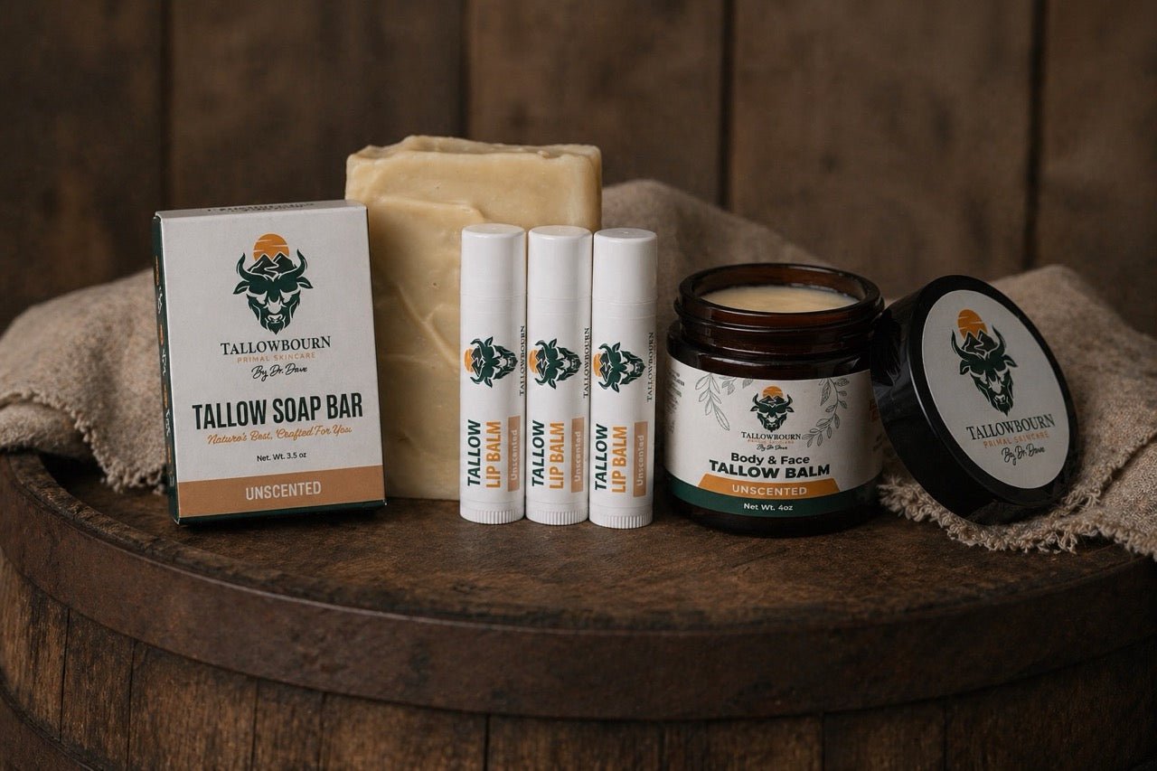 Unscented Tallow Bundle – Scent-Free Balm, Lip Balm & Soap - Tallowbourn