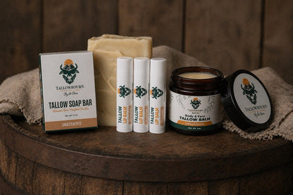 Unscented Tallow Bundle – Scent-Free Balm, Lip Balm & Soap - Tallowbourn