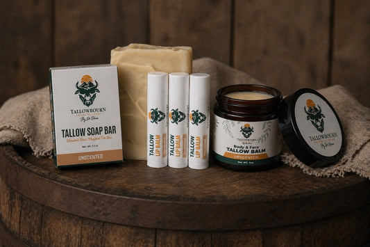 Unscented Tallow Bundle – Scent-Free Balm, Lip Balm & Soap - Tallowbourn
